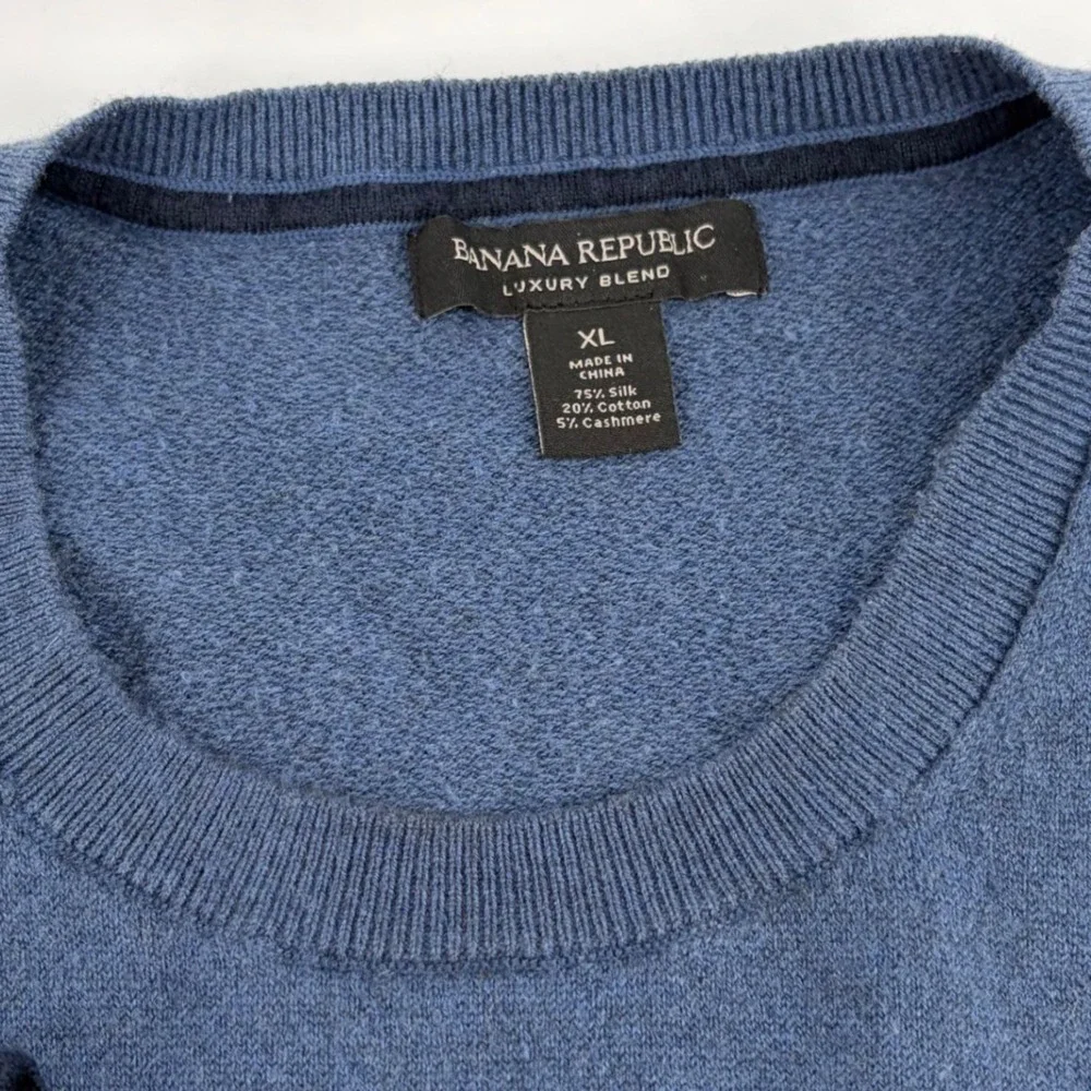 Banana Republic Men XL Luxury Blend Silk Cotton Cashmere Colorblock Sweater Blue